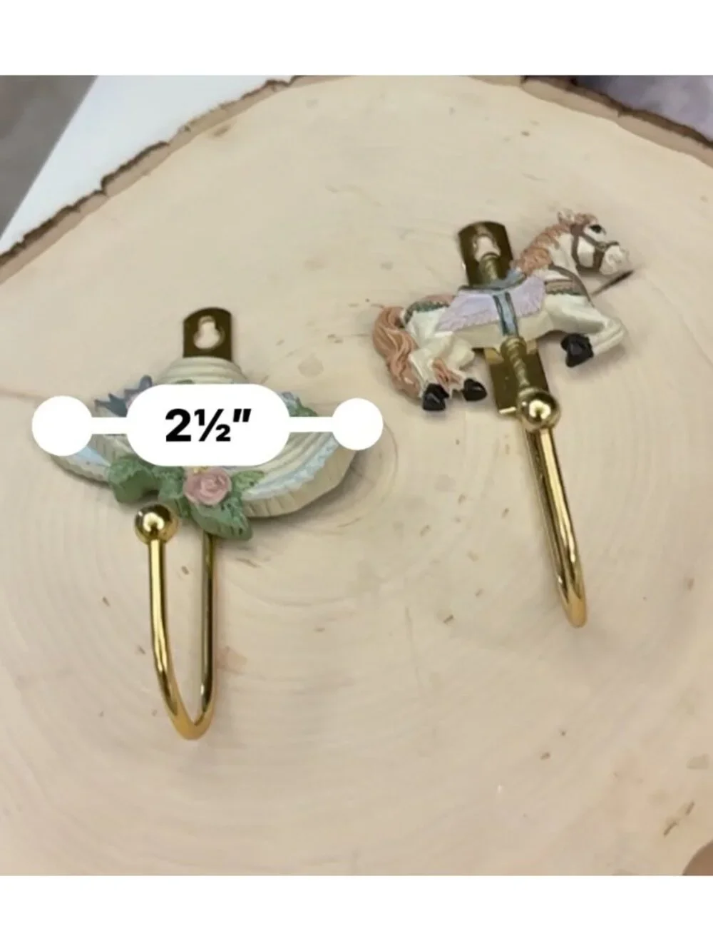 Vintage Wall Hooks Set of 2 Rustic Metal Farmhouse Nursery Carousel Hat Horse